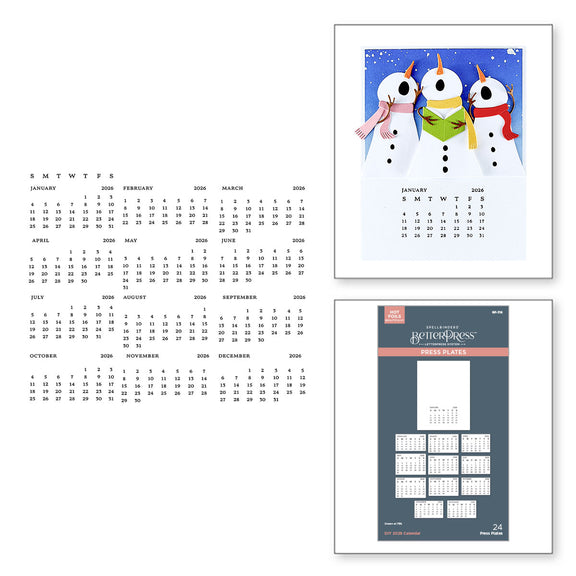 Spellbinders DIY 2026 Calendar BetterPress Plate from the Wonderland Collection