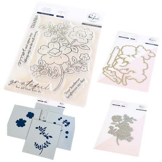 Pinkfresh Studio Never Give Up Stamp, Die, Stencil and Press Plate Bundle