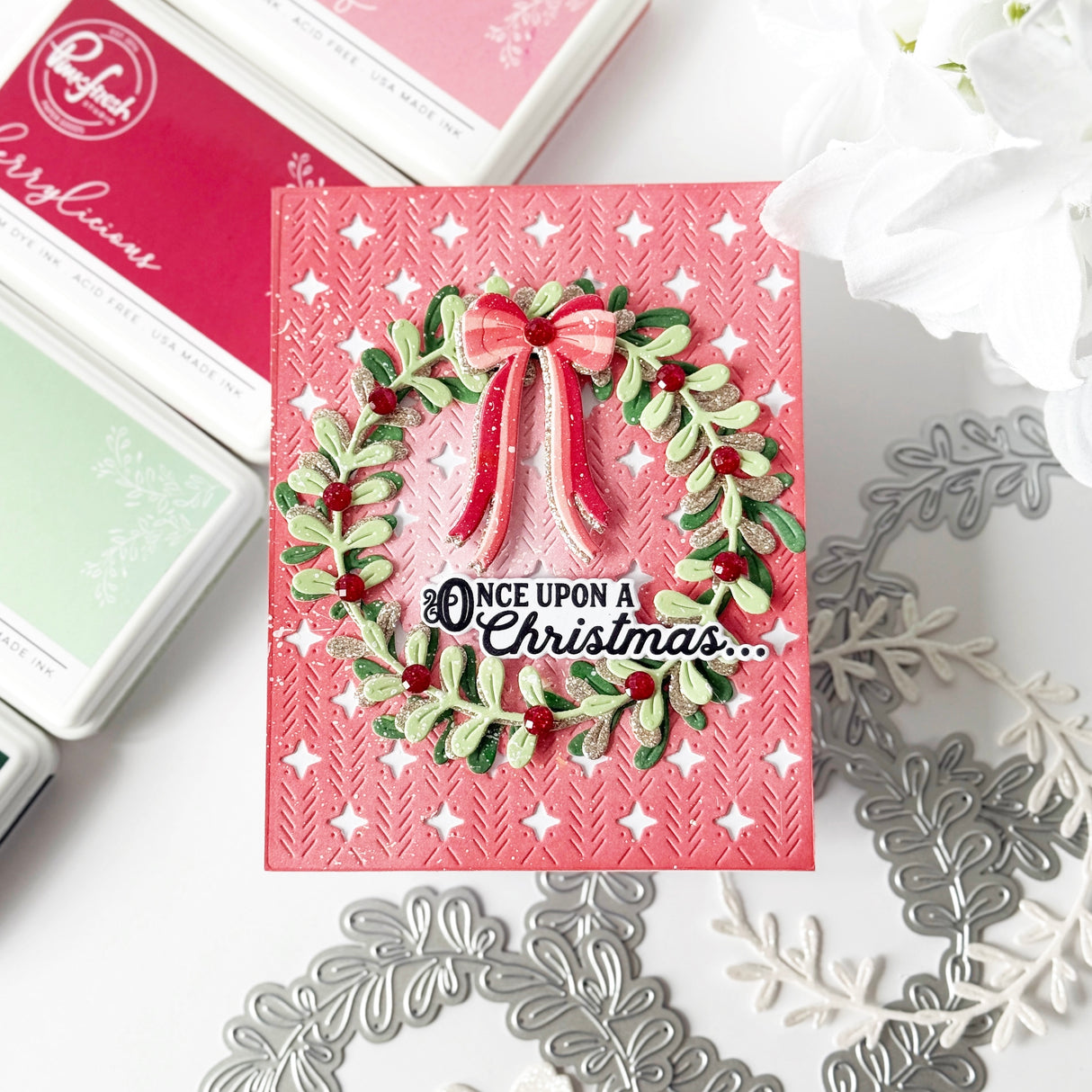 Pinkfresh Studio Tied with Cheer die & stencil bundle