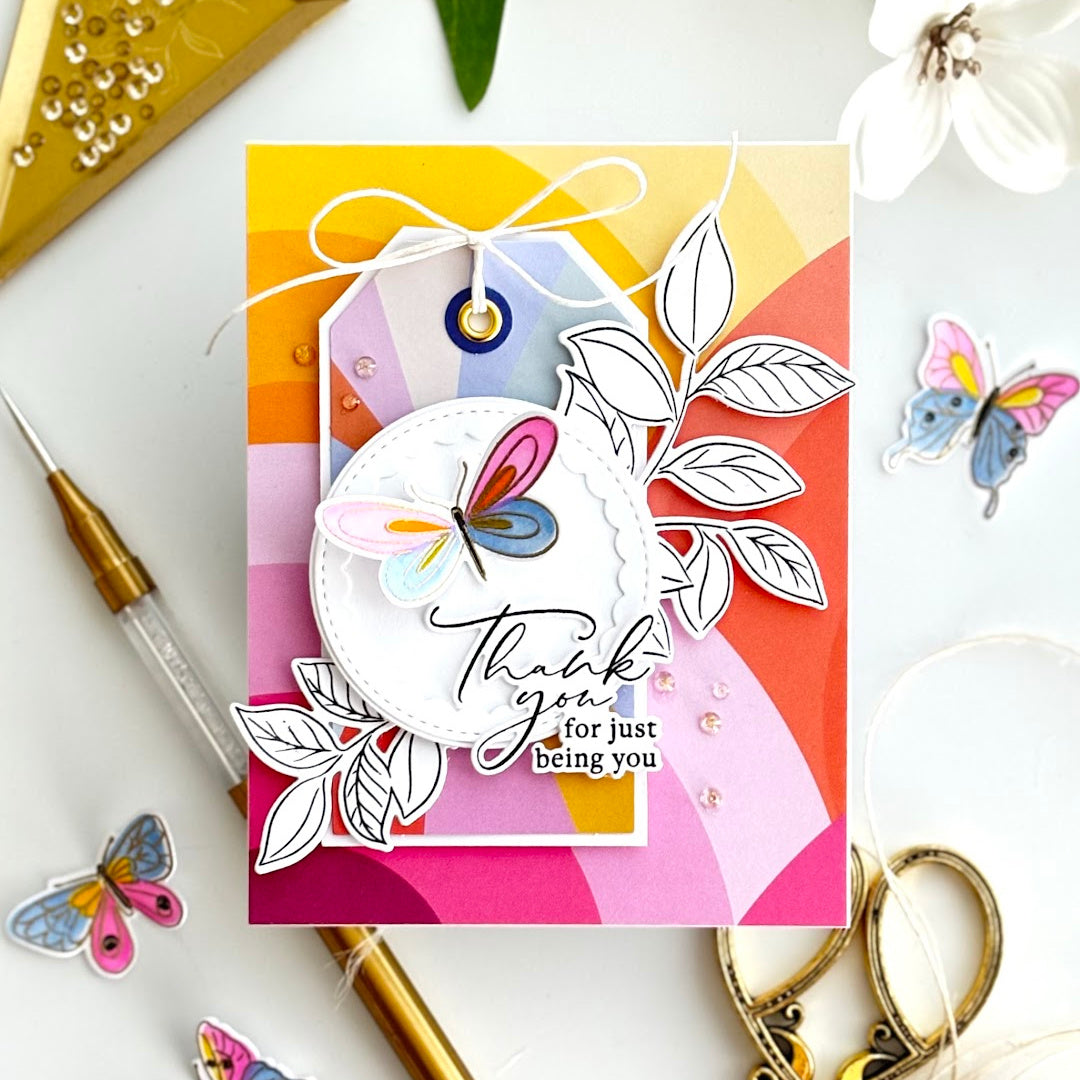 Pinkfresh Studio Fluttering Butterflies Stamp, Die, Stencil & Washi Bundle