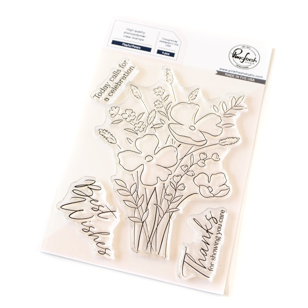 Pinkfresh Studio Playful Petals Stamp, Die, Stencil & Press Plate Bundle