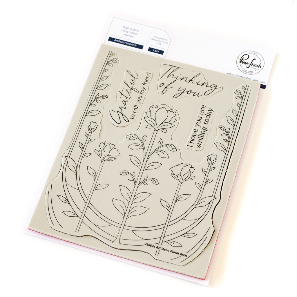 Pinkfresh Studio Art Deco Floral Arch Stamp, Die, Stencil & Press Plate Bundle