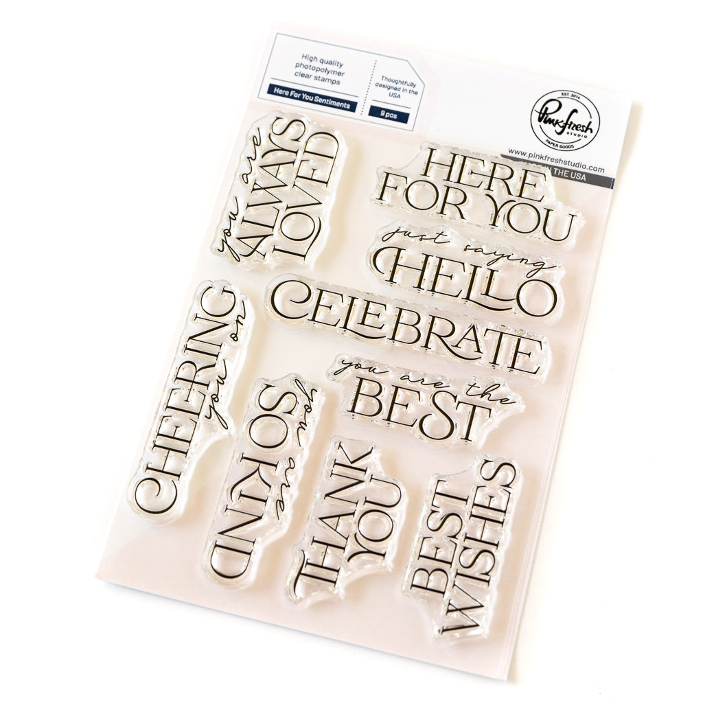 Pinkfresh Studio Here for You Sentiments Stamp, Die & Press Plate Bundle