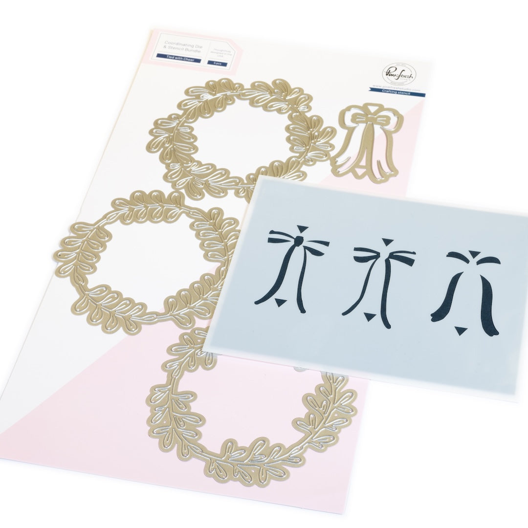 Pinkfresh Studio Tied with Cheer die & stencil bundle