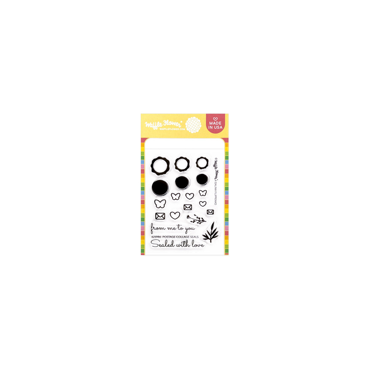 Waffle Flower Postage Collage Mini Seals Stamp Set