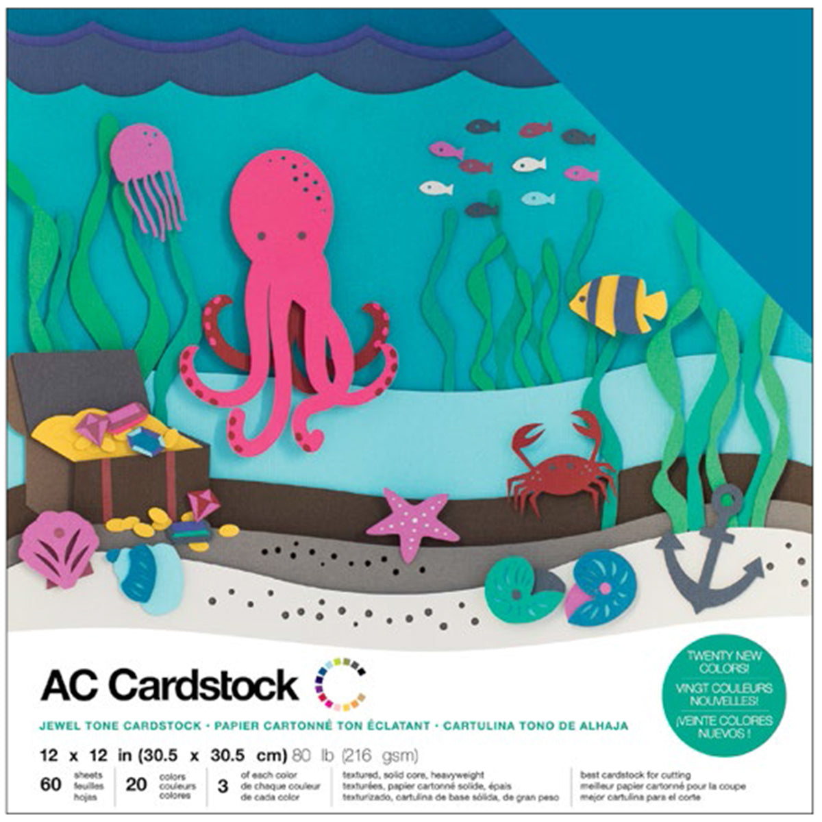 American Crafts Variety Cardstock Pack 12"X12" 60/Pkg - Jewel