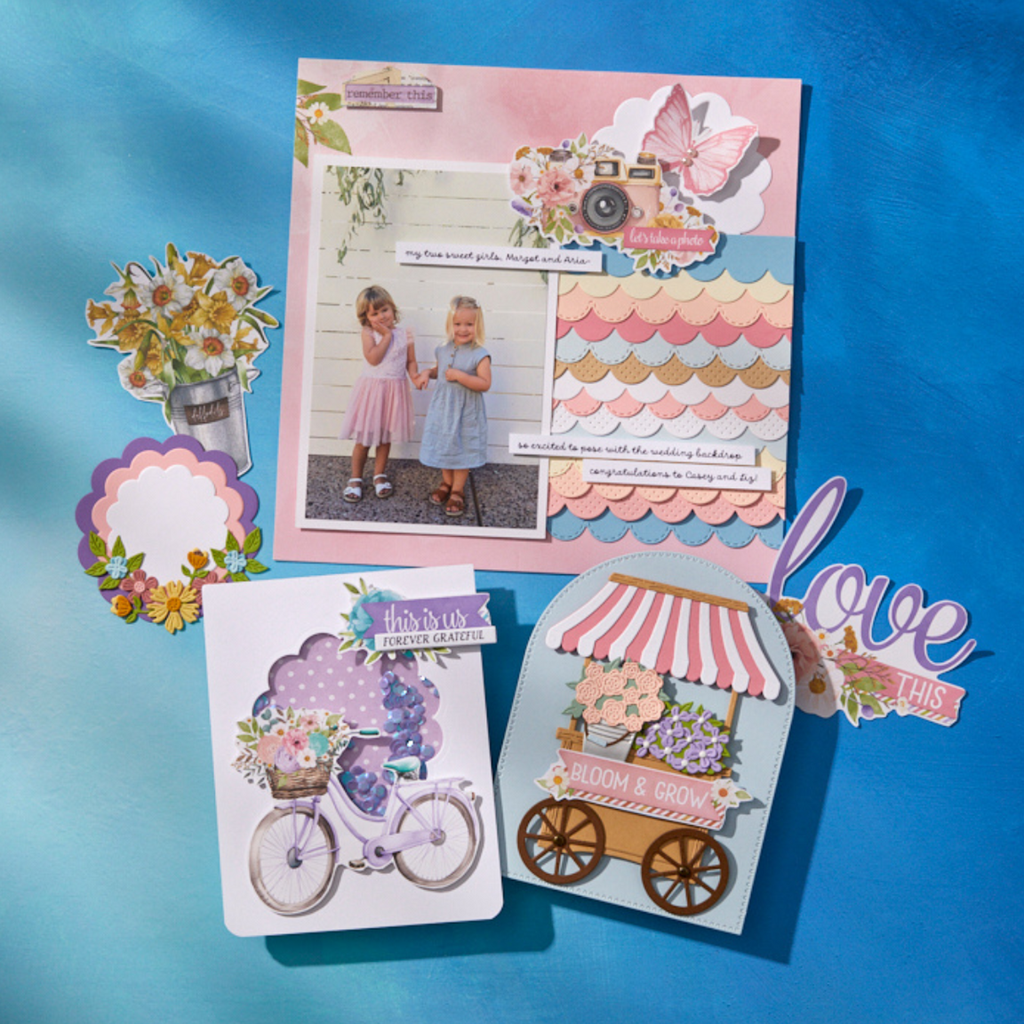 Spellbinders Flower Cart Etched Dies - Simple Vintage Flower Shoppe Collection with Simple Stories