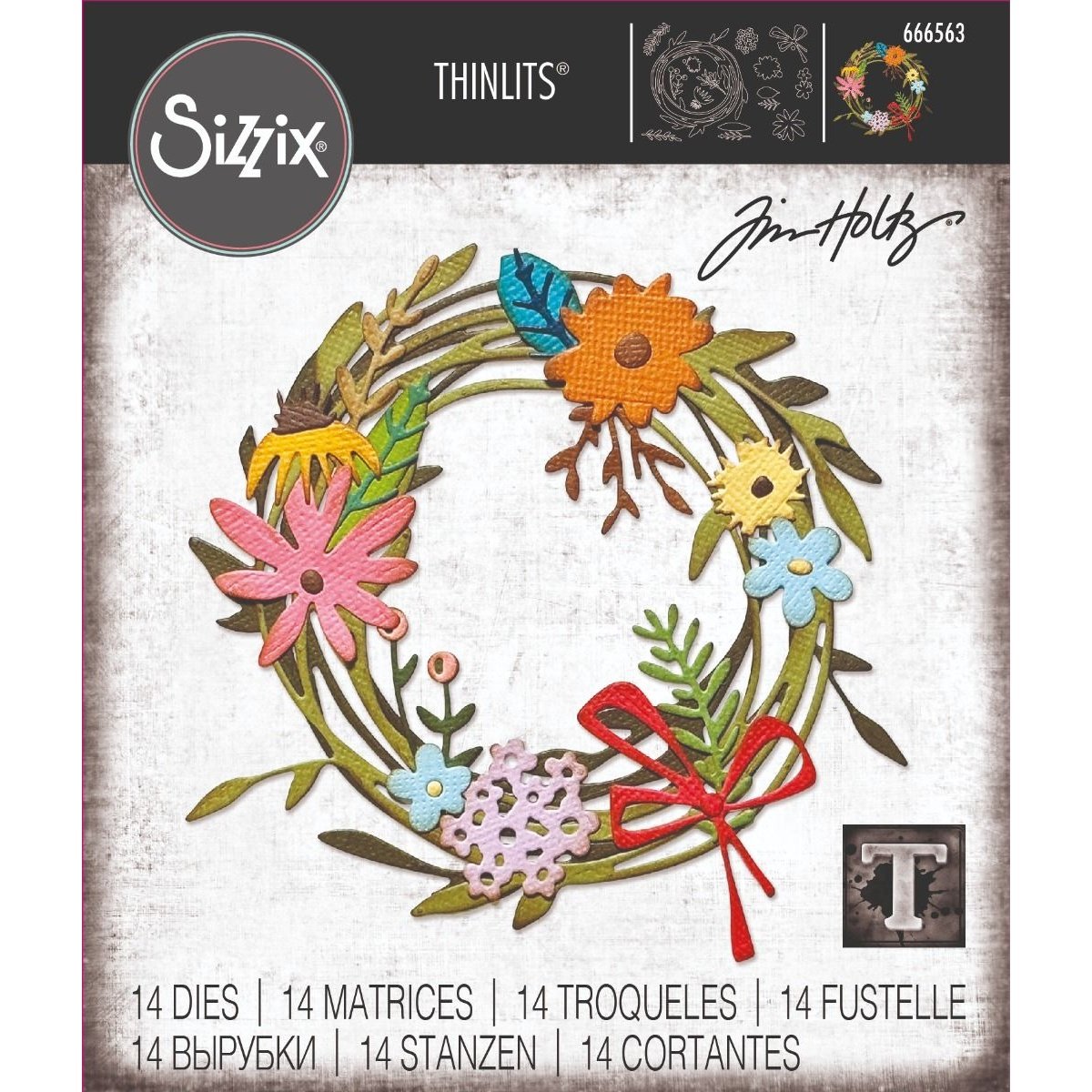 Sizzix Thinlits Die Set 14PK Vault Funky Floral Wreath by Tim Holtz