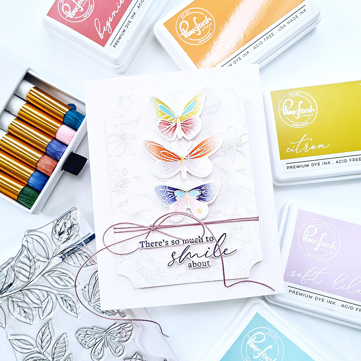 Pinkfresh Studio Fluttering Butterflies Stamp, Die, Stencil & Washi Bundle
