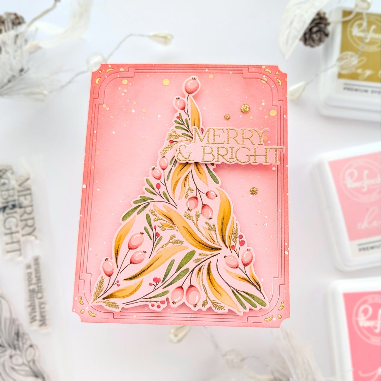 Pinkfresh Studio Festive Foliage Tree Stamp, Die Stencil & Press Plate Bundle