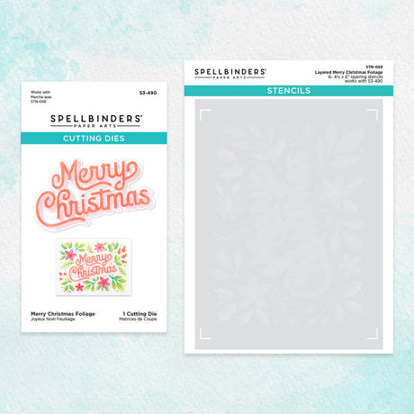 Spellbinders Layered Merry Christmas Foliage Stencil & Die Bundle - Layered Christmas Stencils Collection
