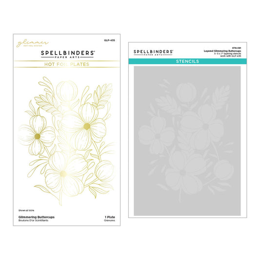 Spellbinders Glimmering Buttercups Glimmer Plate & Stencil Bundle - Glimmering Flowers Collection