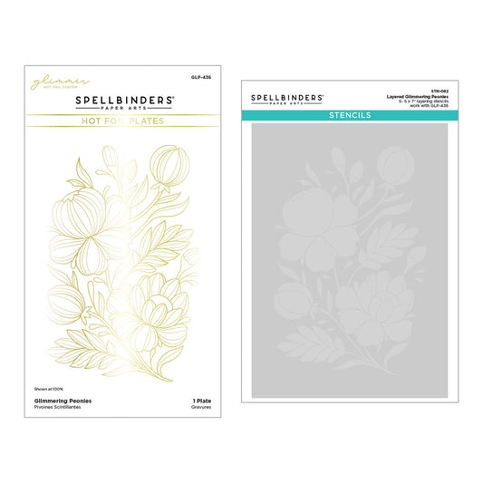 Spellbinders Glimmering Peonies Glimmer Plate & Stencil Bundle - Glimmering Flowers Collection