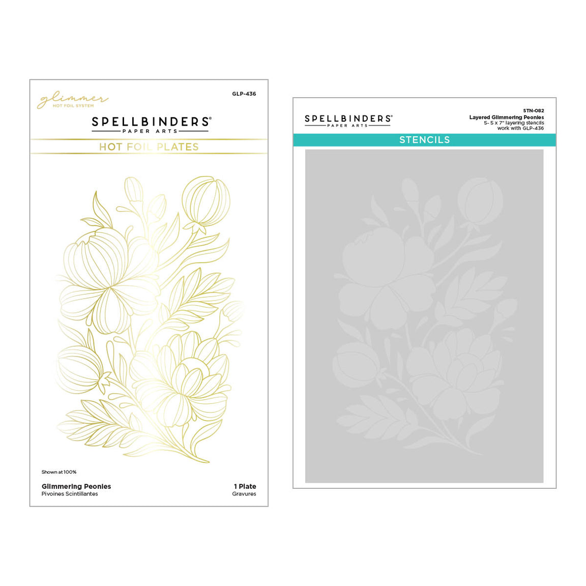 Spellbinders Glimmering Peonies Glimmer Plate & Stencil Bundle - Glimmering Flowers Collection