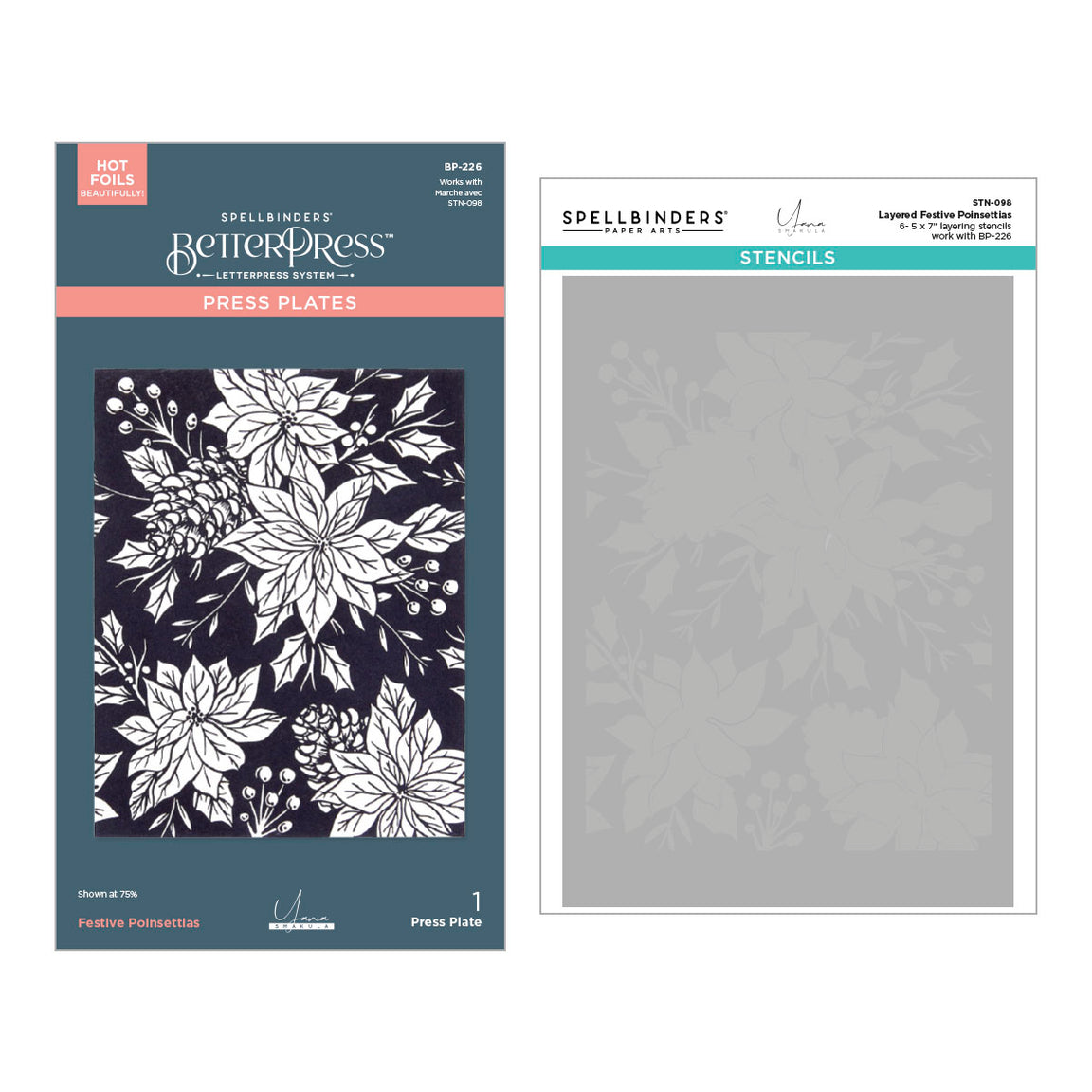 Spellbinders Festive Poinsettias BetterPress and Stencil Bundle - Amaryllis Collection by Yana Smakula