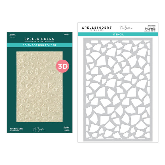 Spellbinders Born to Sparkle 3D Embossing Folder and Stencil Bundle - Bougie Birthday Collection by Nina Boettcher