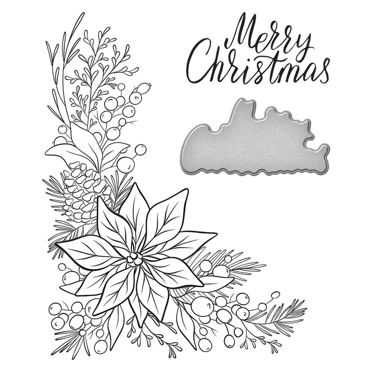 Spellbinders Poinsettia Corner Press Plate & Die Set - More BetterPress Christmas Collection