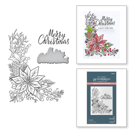 Spellbinders Poinsettia Corner Press Plate & Die Set - More BetterPress Christmas Collection