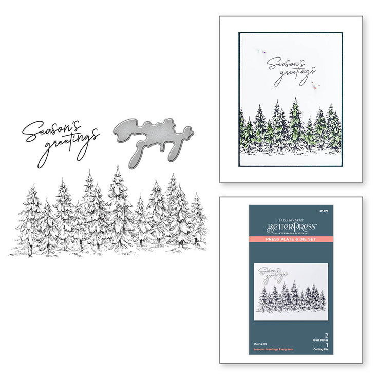 Spellbinders Seasons Greetings Evergreens Press Plate & Die Set - More BetterPress Christmas Collection