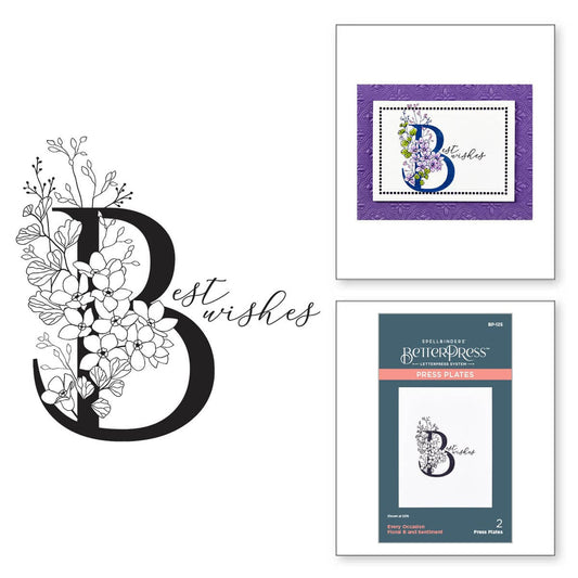 Spellbinders Floral B and Sentiment Press Plate - Every Occasion Floral Alphabet Collection