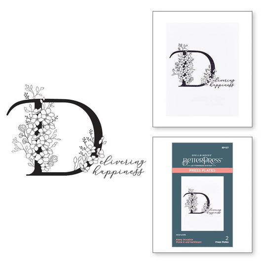 Spellbinders Floral D and Sentiment Press Plate - Every Occasion Floral Alphabet Collection