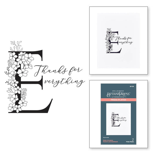 Spellbinders Floral E and Sentiment Press Plate - Every Occasion Floral Alphabet Collection
