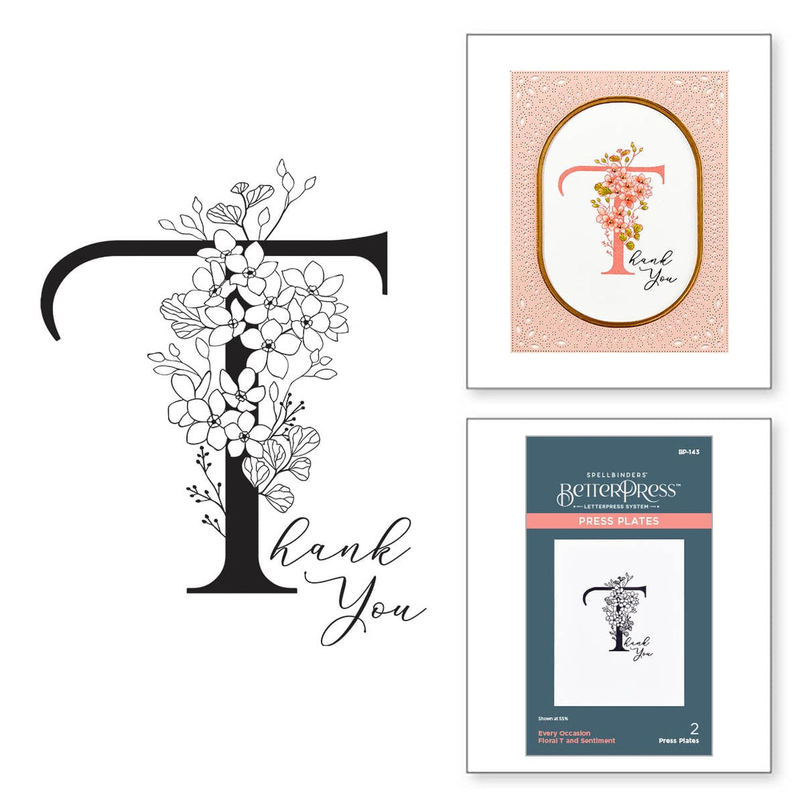 Spellbinders Floral T and Sentiment Press Plate - Every Occasion Floral Alphabet Collection