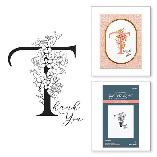 Spellbinders Floral T and Sentiment Press Plate - Every Occasion Floral Alphabet Collection