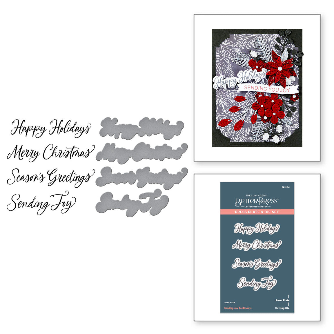 Spellbinders Sending Joy Sentiments Press Plate & Die Set - Home for the Holidays Collection