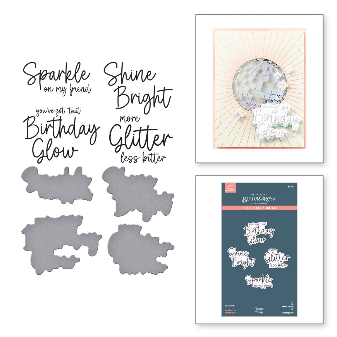 Sparkle On Sentiments Press Plate & Die Set - Shine Bright Collection by Carissa Wiley