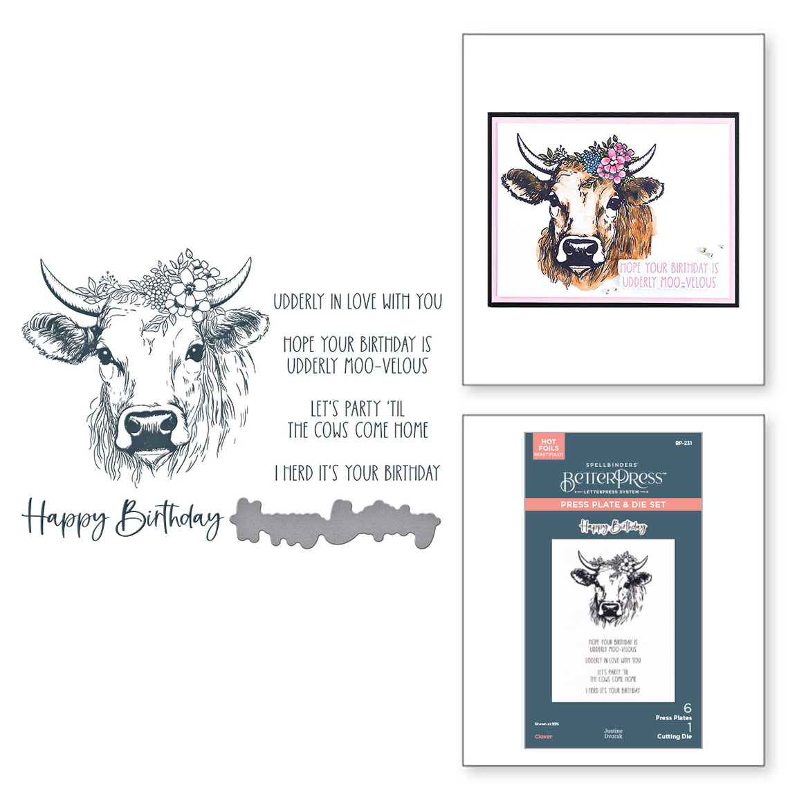 Spellbinders Clover BetterPress Plate & Die Set - Justine's Farm Collection - Justine Dvorak