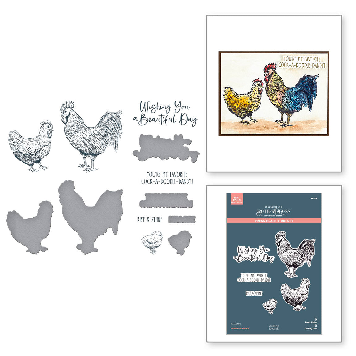 Spellbinders Feathered Friends BetterPress Plate & Die Set - Justine's Farm Collection - Justine Dvorak