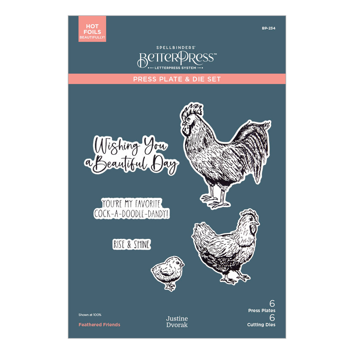 Spellbinders Feathered Friends BetterPress Plate & Die Set - Justine's Farm Collection - Justine Dvorak