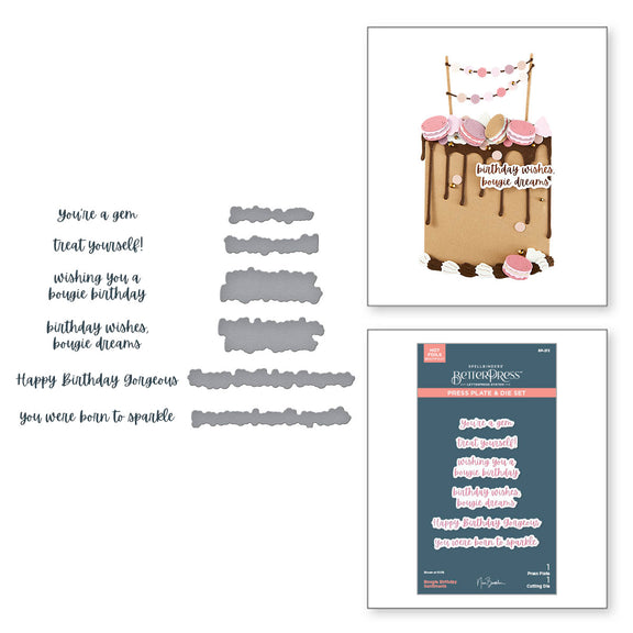 Spellbinders Bougie Birthday Sentiments Press Plate & Die Set - Bougie Birthday Collection by Nina Boettcher