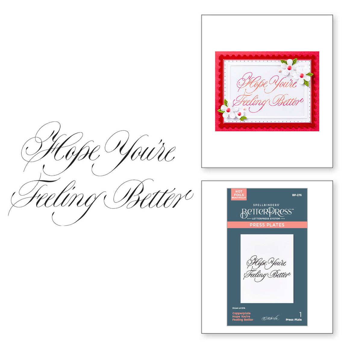 Spellbinders Copperplate Hope You're Feeling Better BetterPress Plate from the Copperplate Happy Everything Sentiments Collection by Paul Antonio