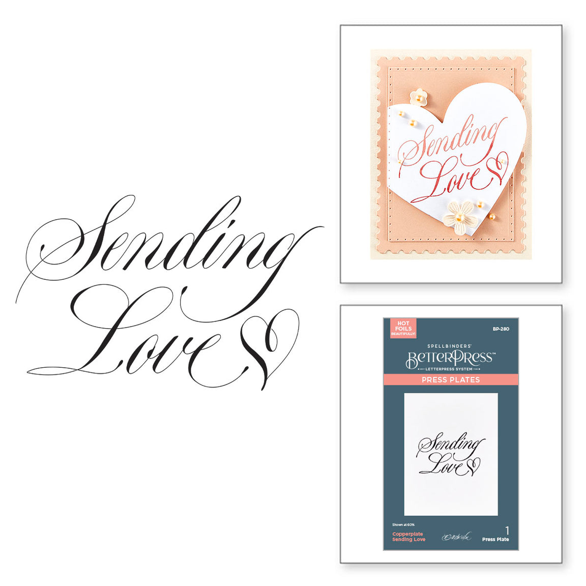 Spellbinders Copperplate Sending Love BetterPress Plate - Copperplate On Your Wedding Day Collection - Paul Antonio