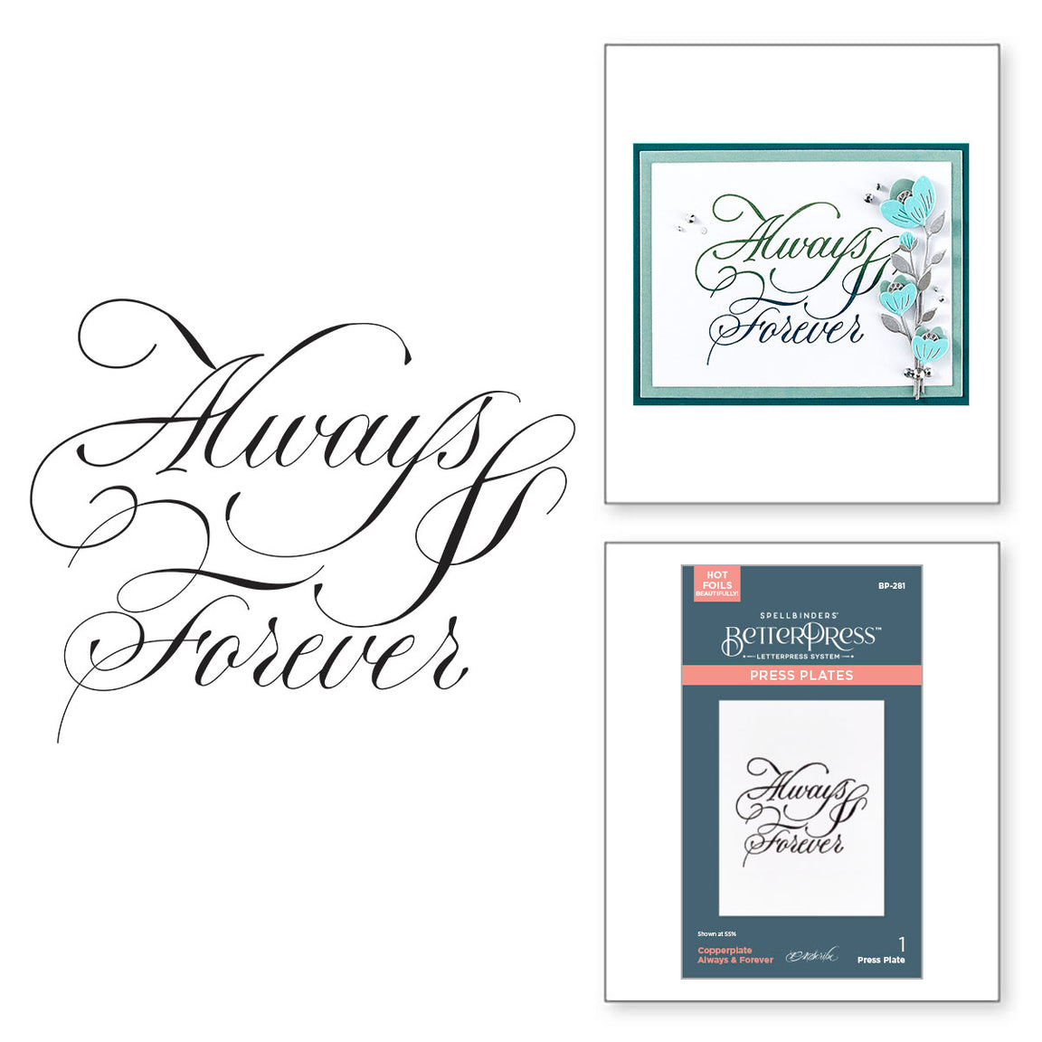 Spellbinders Copperplate Always & Forever BetterPress Plate - Copperplate On Your Wedding Day Collection - Paul Antonio