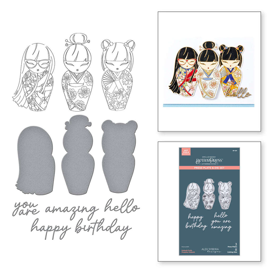 Spellbinders Kokeshi Dolls BetterPress Plate & Die Set from the Spring in Kyoto Collection by Alex Syberia Designs