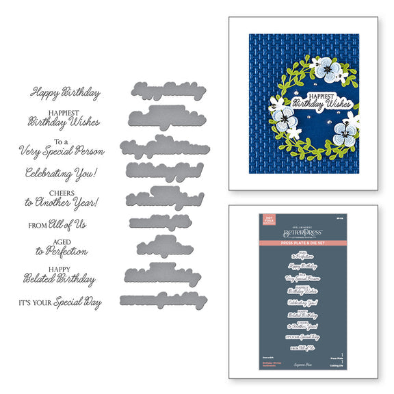 Spellbinders Birthday Wishes Sentiments BetterPress Plate & Die Set from the Texture & Foliage Collection by Suzanne Hue