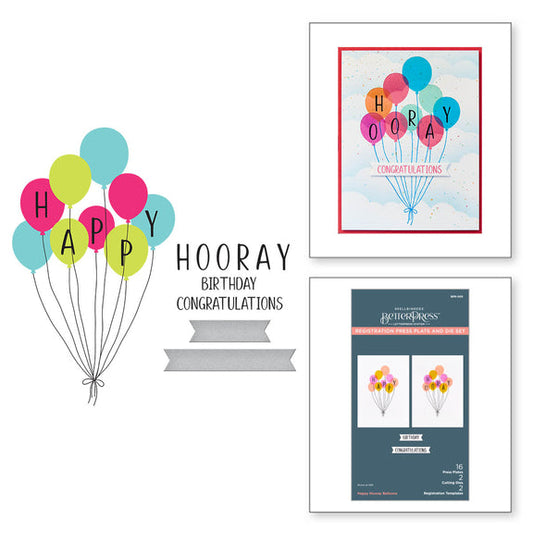 Spellbinders Happy Hooray Balloons Registration Press Plate & Die Set - Cheers to You Collection