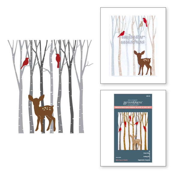 Spellbinders Birch Trees Registration Press Plates & Die Set - Dancin' Christmas Friends Collection