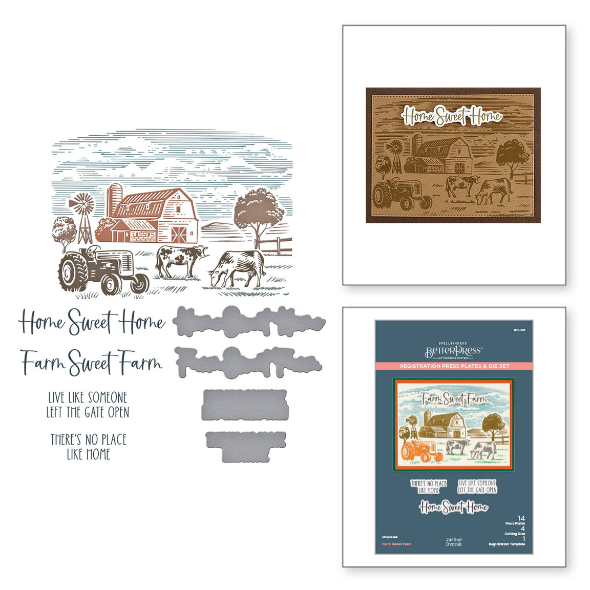 Spellbinders Farm Sweet Farm Registration BetterPress Plate & Die Set - Justine's Farm Collection - Justine Dvorak