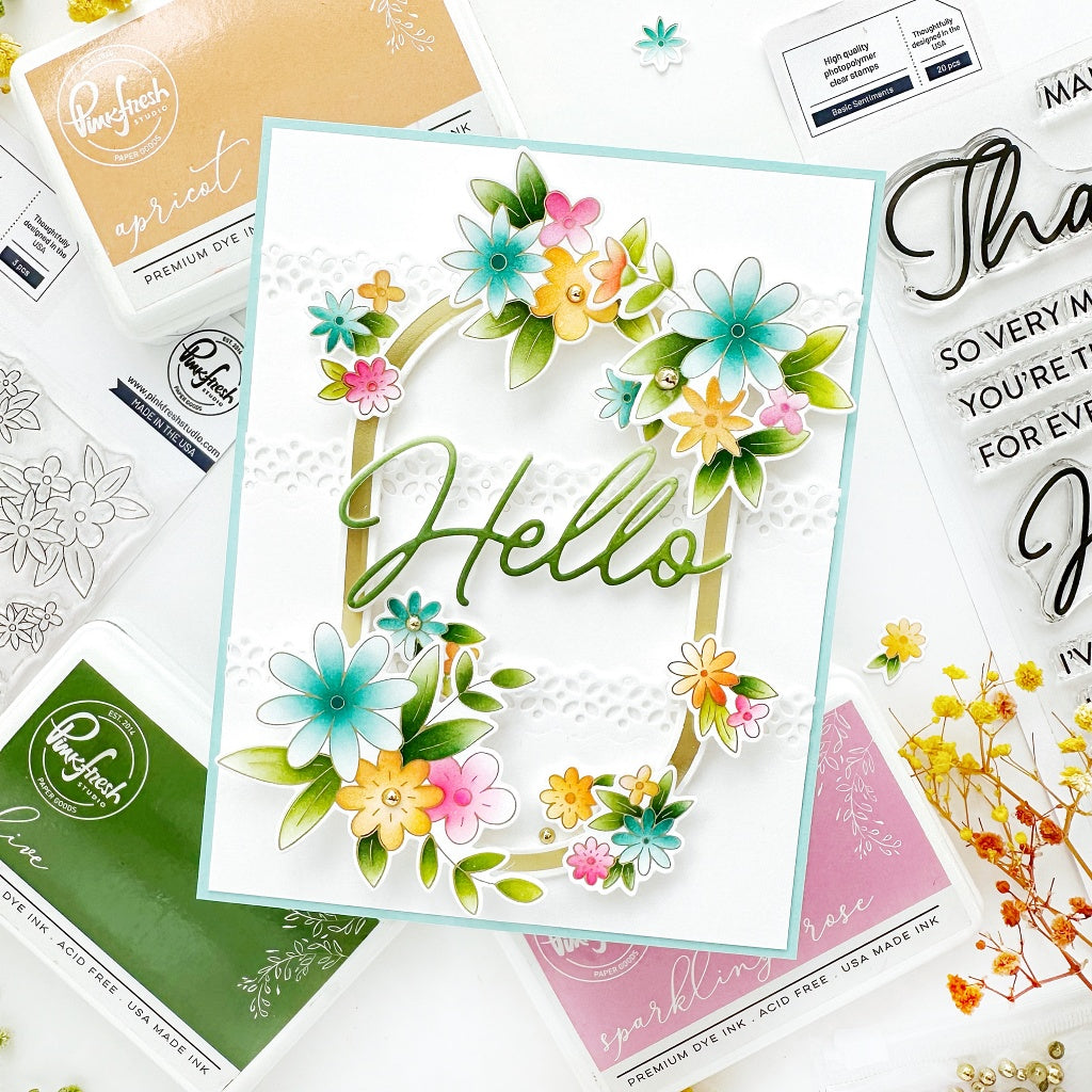 Pinkfresh Studio Thinking of You Stamp, Die, Stencil & Press Plate Bundle