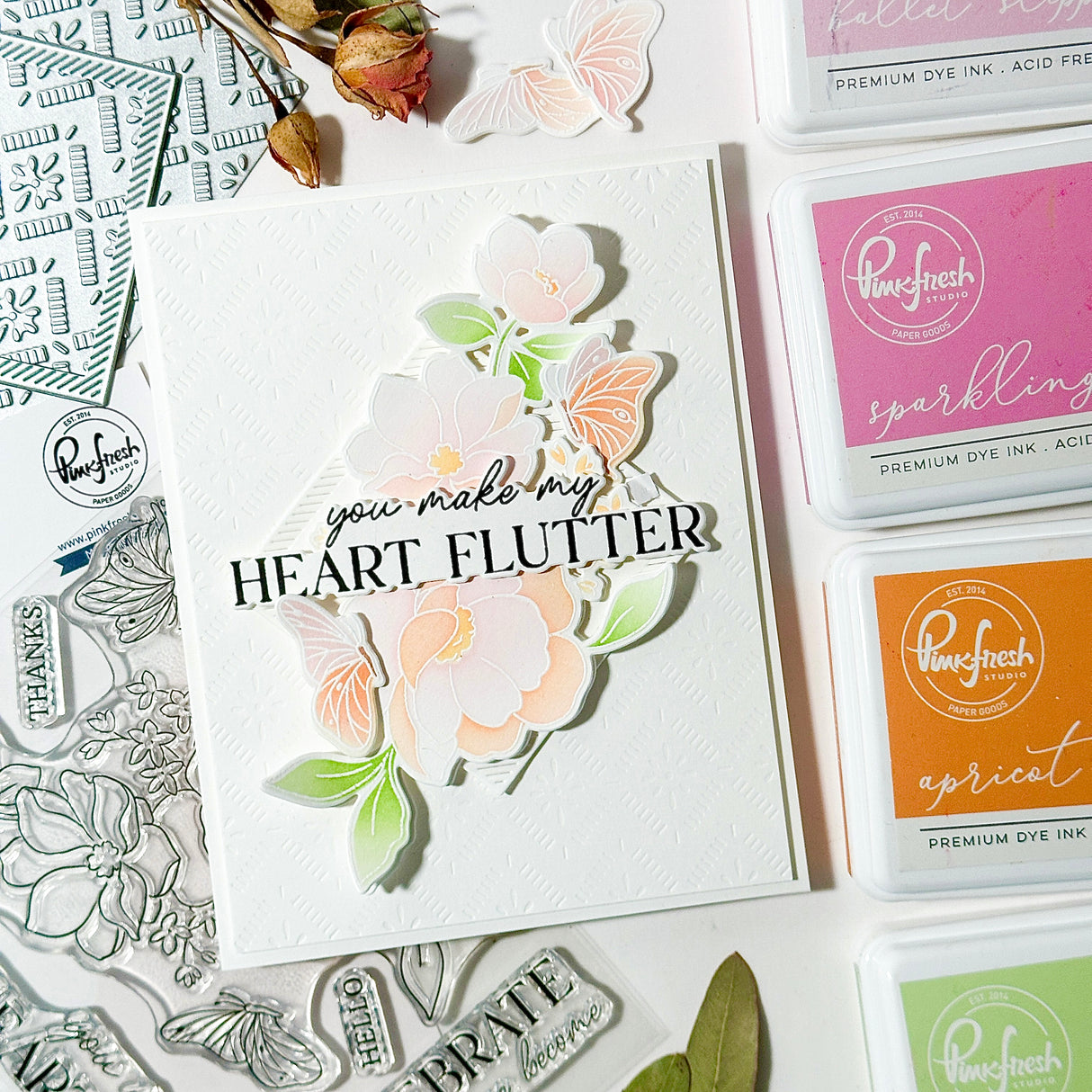 Pinkfresh Studio Butterflies in Bloom Stamp, Die, Stencil & Press Plate Bundle