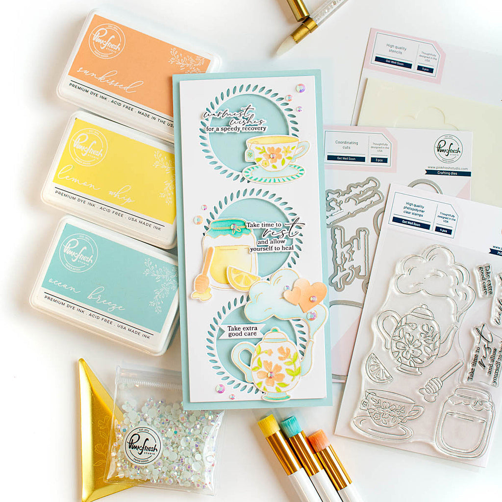 Pinkfresh Studio Get Well Soon Stamp, Die & Stencil Bundle