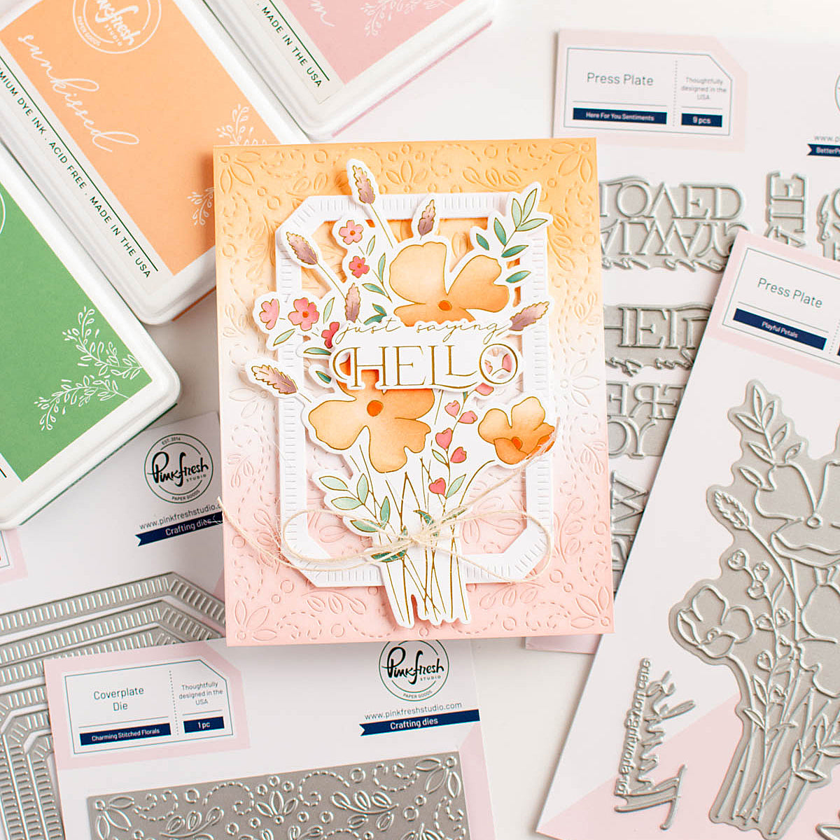 Pinkfresh Studio Playful Petals Stamp, Die, Stencil & Press Plate Bundle