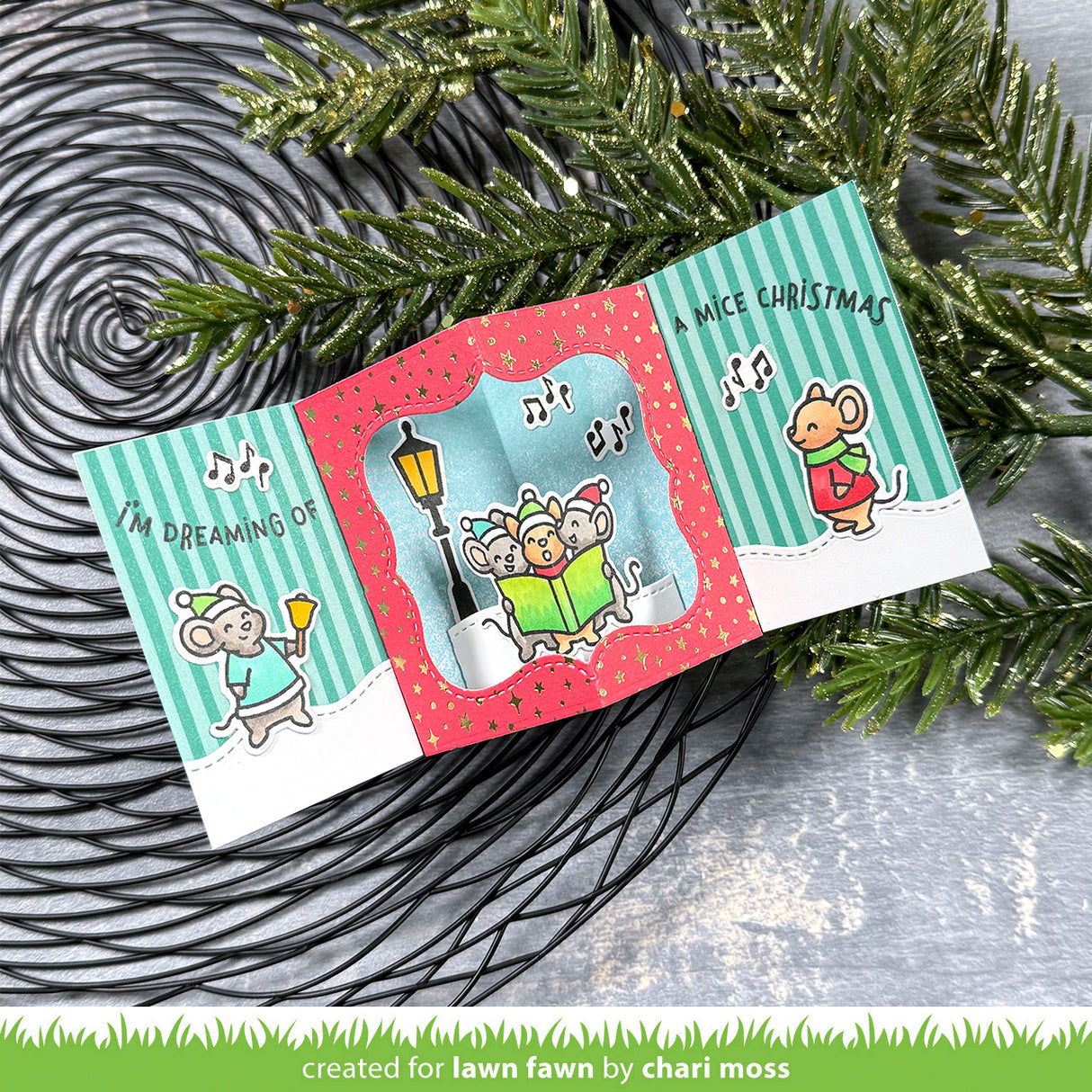 Lawn Fawn caroling mice