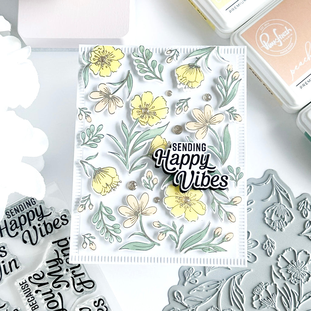 Pinkfresh Studio Breezy Blossoms Stamp, Die, Stencil & Press Plate Bundle
