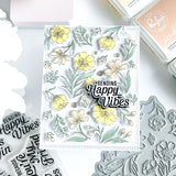Pinkfresh Studio Breezy Blossoms Stamp, Die, Stencil & Press Plate Bundle