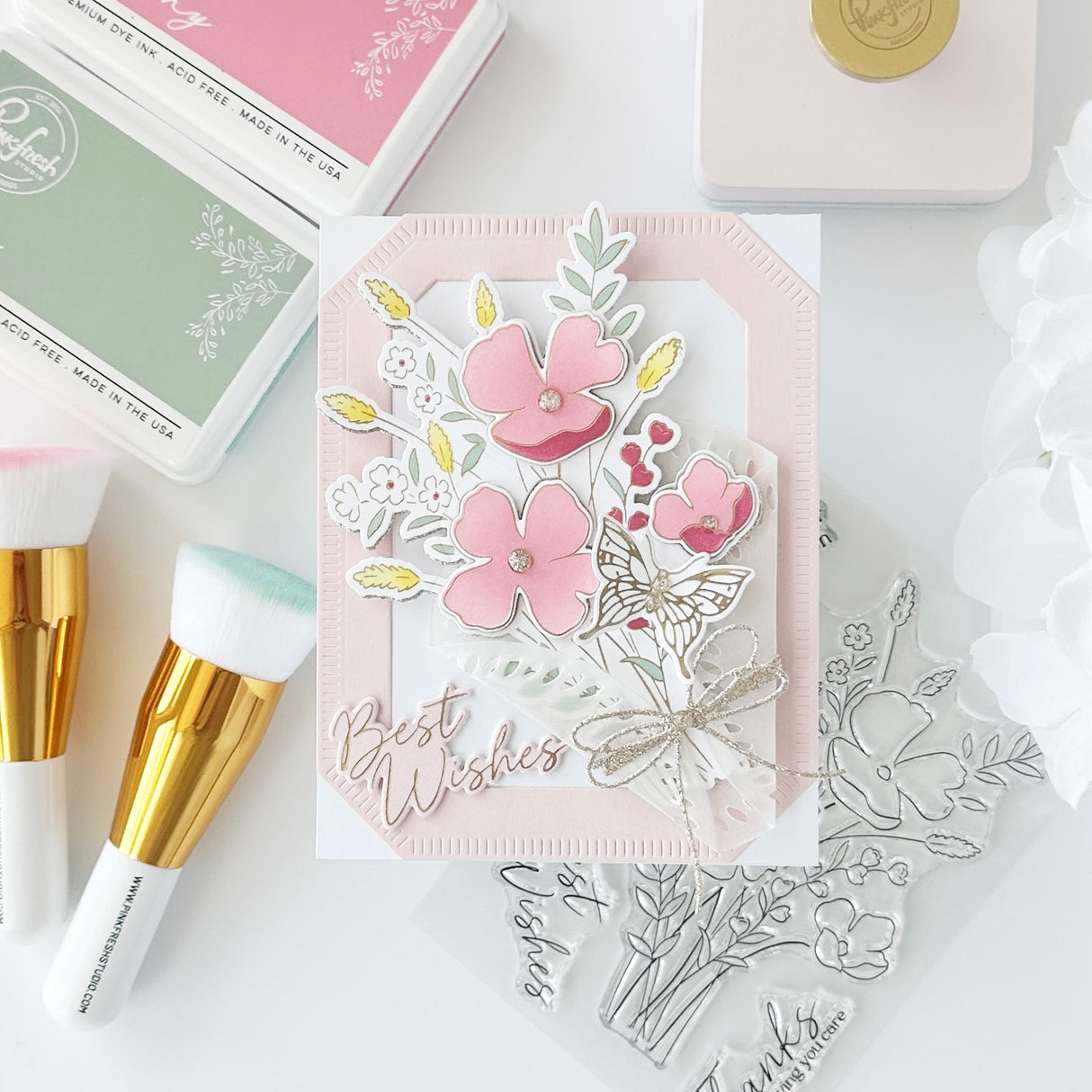 Pinkfresh Studio Playful Petals Stamp, Die, Stencil & Press Plate Bundle